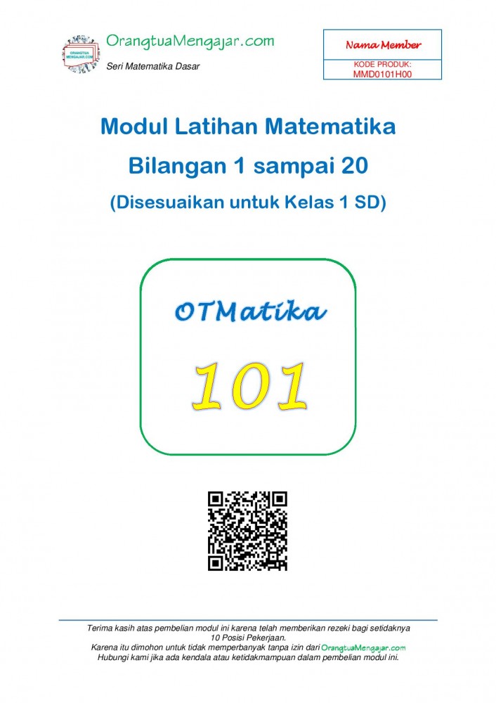 Modul Latihan Soal Matematika Bilangan 1 sampai 20 Sudah Tersedia